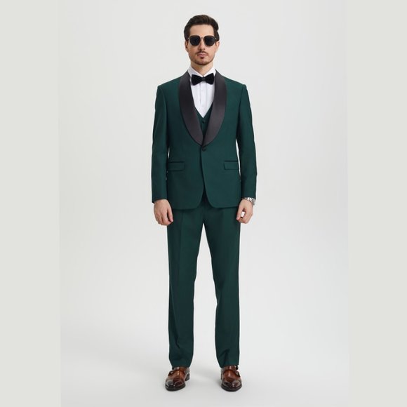 Stacy Adams 3pc Mens Tuxedo Hybrid Fit Shawl Lapel, Green - Picture 2 of 6